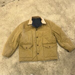 Nautica Men’s Quilted Jacket Tan Brown Snap Front Coat L Large Work Wear